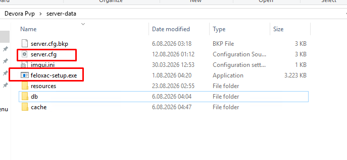feloxac-setup.exe placed in the server folder beside server.cfg